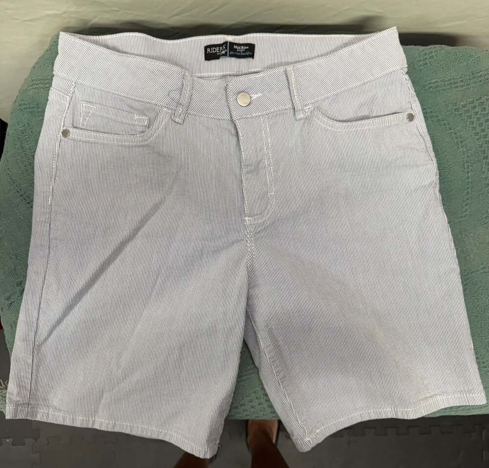 Riders by Lee Women's Mid Rise Blue and White Striped Bermuda Shorts